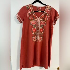 Johnny Was Rust Embroidered V-Neck Tunic size small just had it dry cleaned.